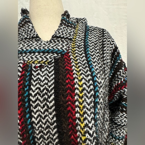Baja Joe Mexican Jerga Blanket Hoodie Cropped Hippie Pullover Women’s Medium - Picture 5 of 8